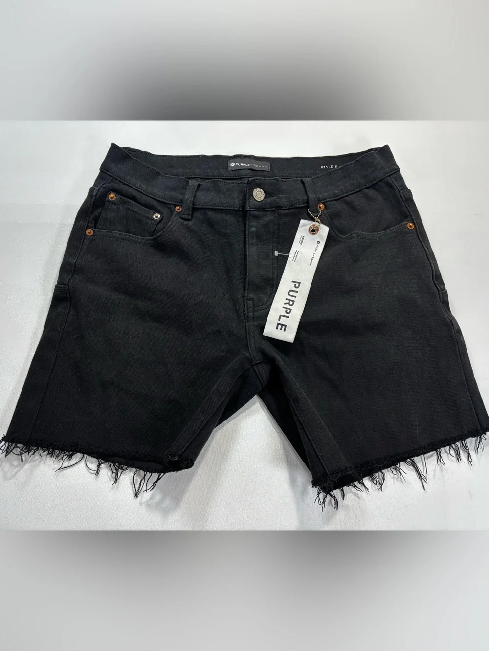 Purple Brand Black Denim Jean Shorts Men's Frayed Hem